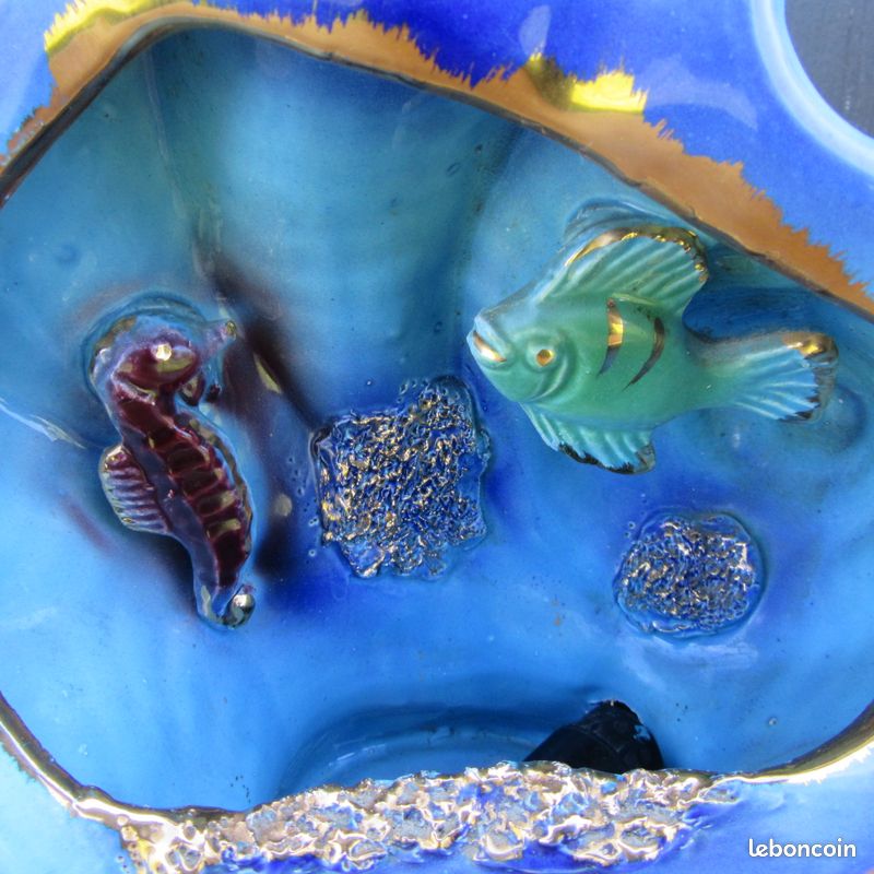 Lampe Veilleuse Vintage Monazur Poisson Coquillage Céramique - Années 1970