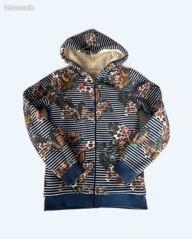 Pull à capuche bleu fille Roxy - Taille 10 ans, style lacets