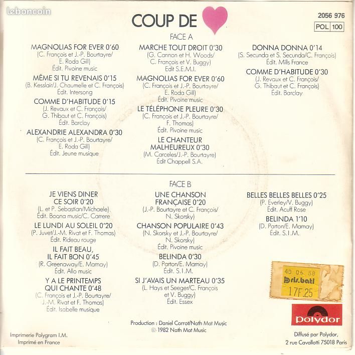 Disque vinyle 45T, 17cm - Coup De Cœur - Claude For Ever (image 2)
