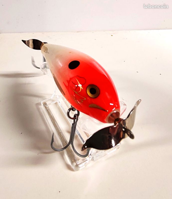 Leurre Vintage Helin Poisson Plat Années 1930 - Rouge Massif, Très Rare, Avec Boîte Originale