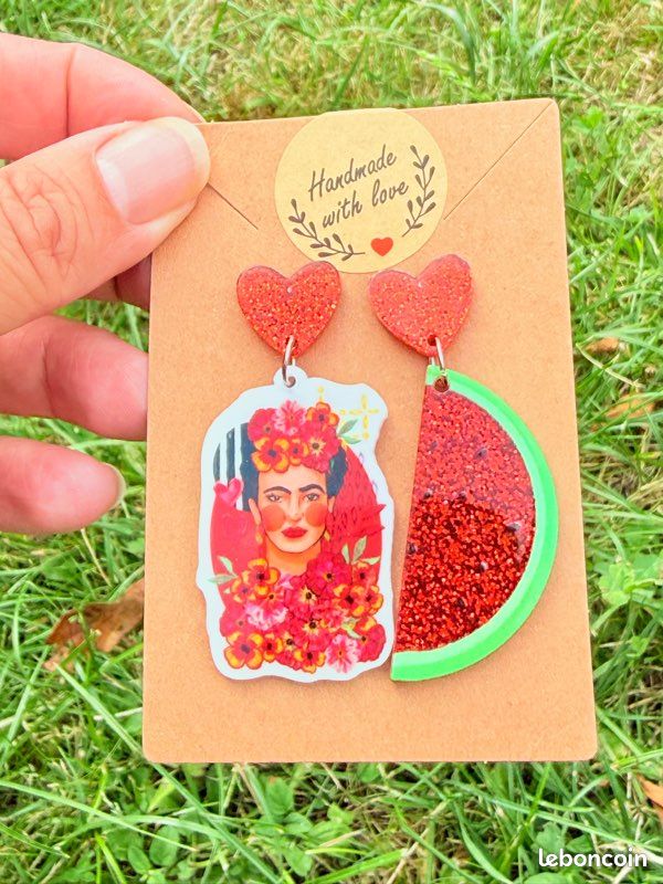 Boucles d’oreilles Frida Kahlo pastèque (image 2)