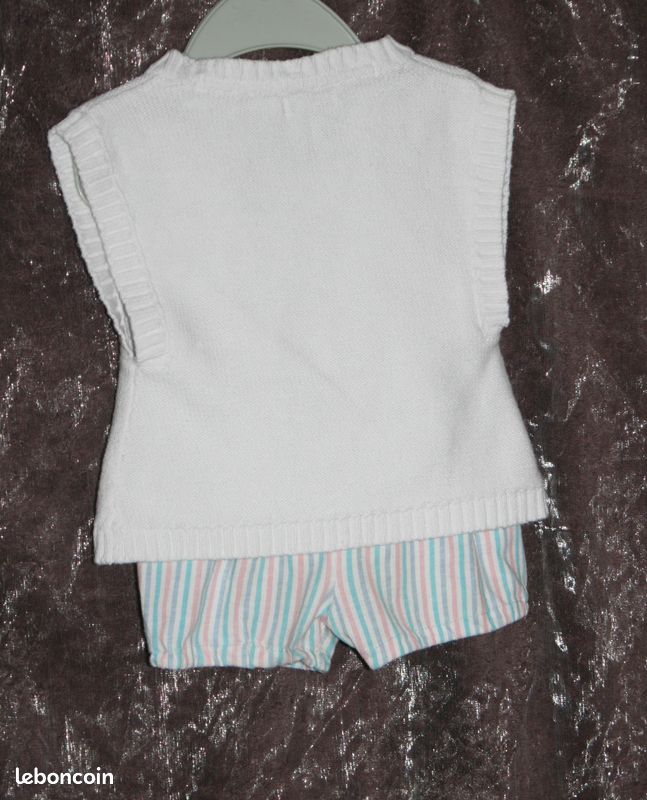 Ensemble salopette short été et gilet sans manche TAO bébé fille 6 mois (image 4)