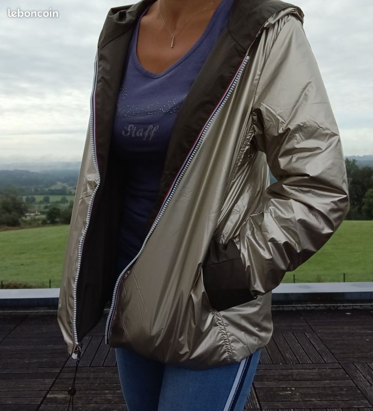 Manteau Laura Jo court réversible imperméable kaki doré (image 3)