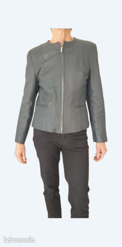 Blouson en cuir gris clair Vêtements