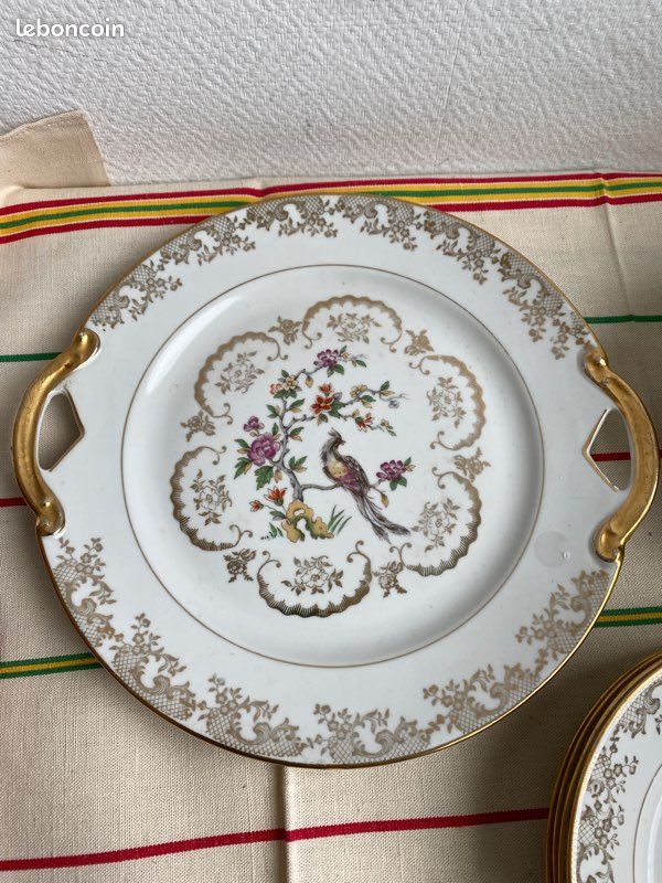 Service dessert 10 assiettes et un plat à gâteau porcelaine oiseau du paradis (image 3)