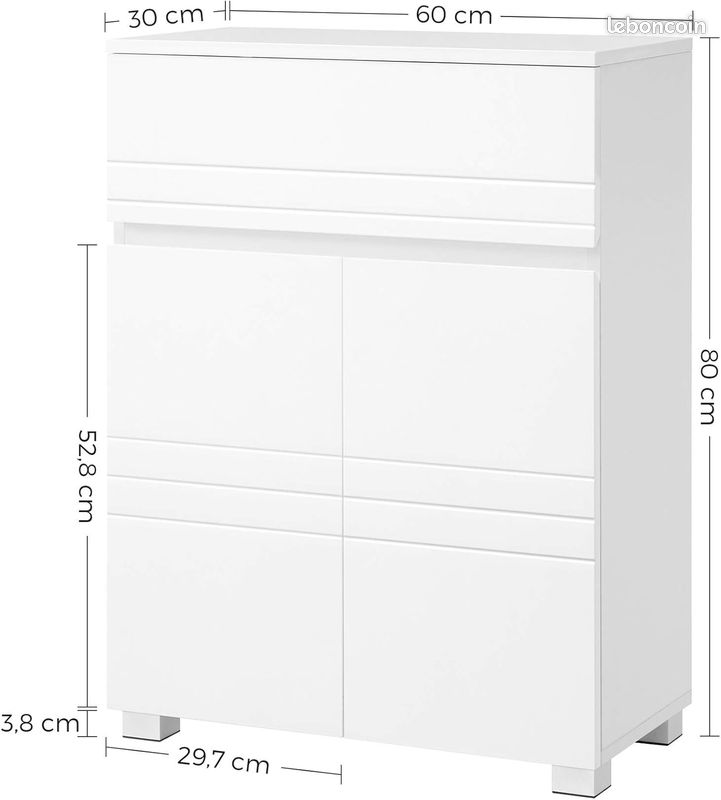 Meuble de Rangement Polyvalent : Armoire de Salle de Bain avec Tiroir et Étagère Ajustable, 60 x 30 x 80 cm, Blanc (image 4)