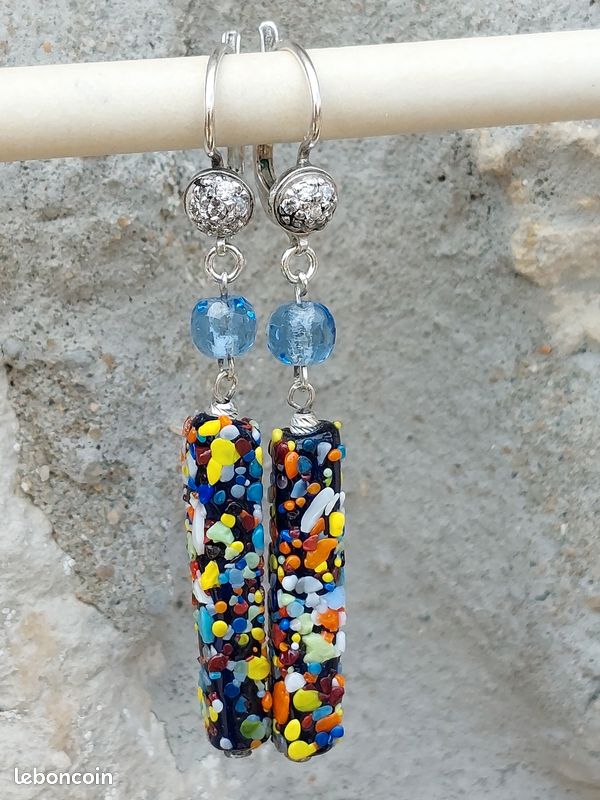Boucles D'oreilles Dormeuses Anciennes En Argent Massif - Occasion - Marques D'usage