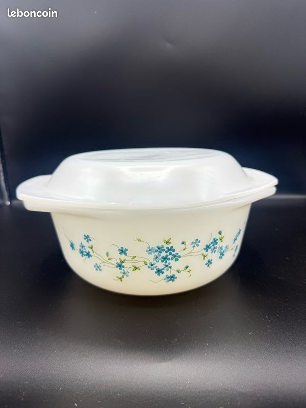 Grand saladier vintage ARCOPAL motif VERONICA MYOSOTIS TBE - Arts de la table