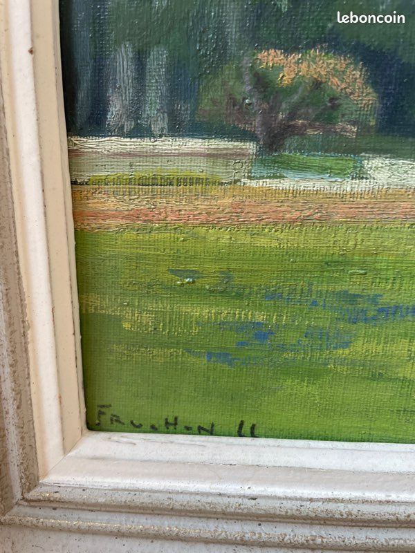Tableau ancien: Fruchon (début XXè siècle) vue d’un parc. Huile sur toile signée en bas à gauche et datée 22. 27x22cm (image 2)