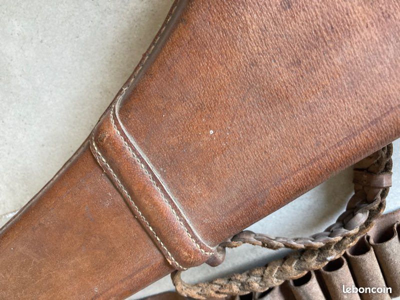 Ancien Etui Porte Fusil De Chasse En Cuir Marron Vintage #B858 - France