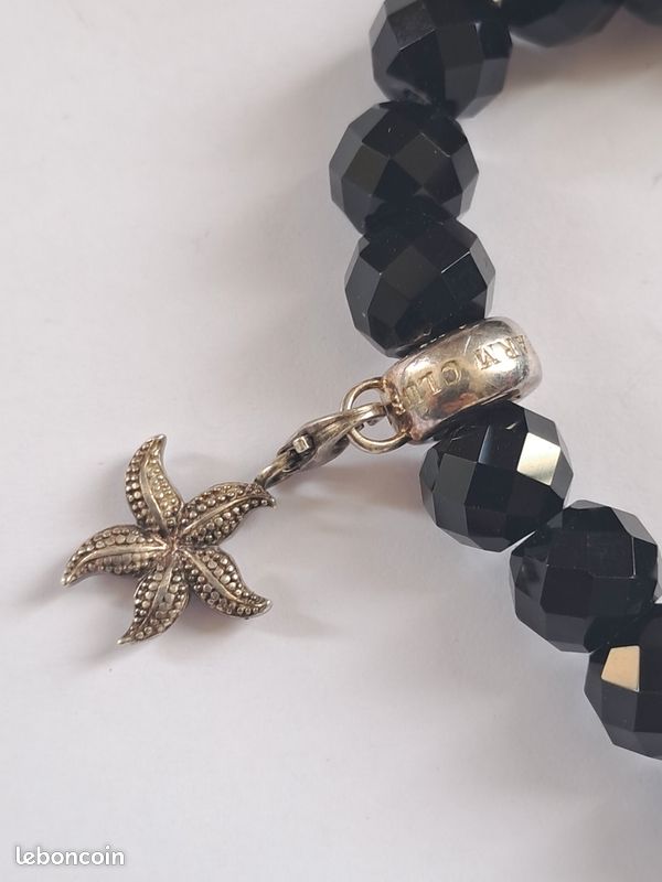 Bracelet Thomas Sabo avec des perles en verre ou Onyx et argent 925 signé (image 4)