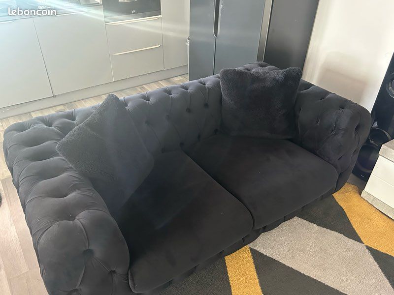 Canapé, capitonné, Chesterfield en velours, noir (image 3)
