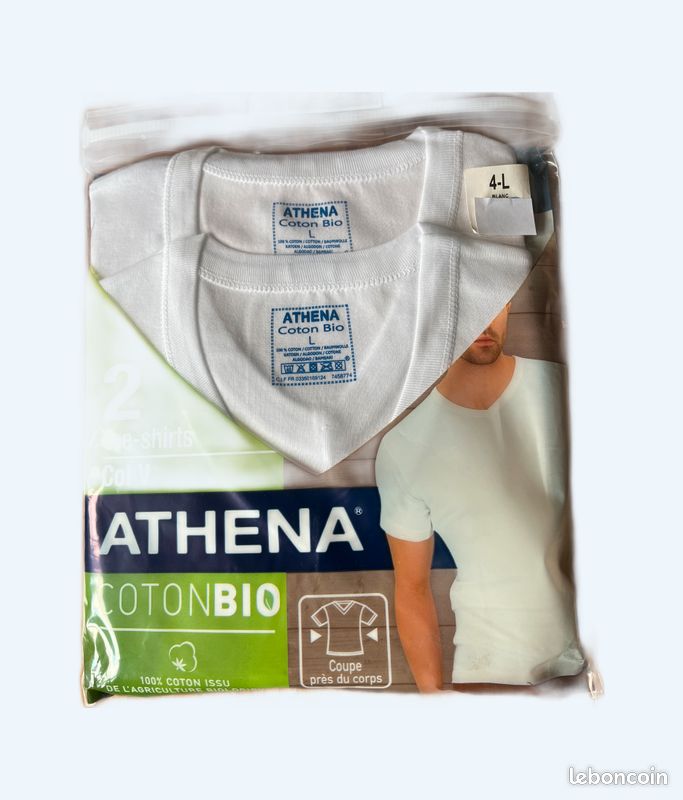 Tee-shirt Athena blanc col V homme taille L lot de NEUF SV91