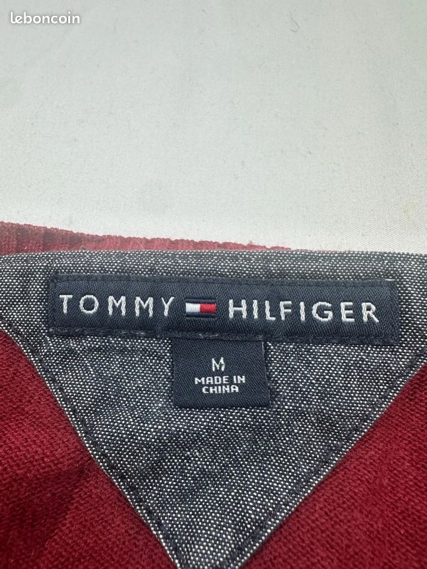 Pull Tommy Hilfiger col en V losanges finitions côtelées style argyle logo brodé Femme taille M (image 3)