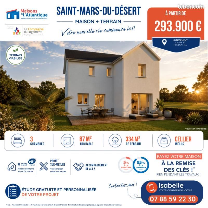 Maison 4 pièces 87 m² · à Saint-Mars-du-Désert · 87 m² · 293 900 €