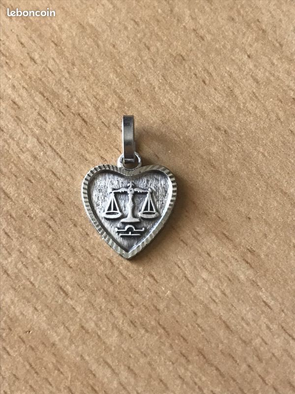 Pendentif médaille pendant colgante hanger siogairlin pingente anhanger Balance plaqué argent cœur 1.2 cm Signe zodiaque Astrologique Contour brillant (image 1)