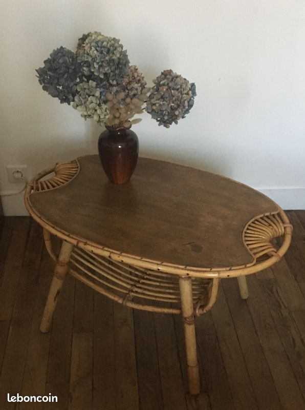Table basse en bambou et osier 1950's par Janine Abraham (image 4)
