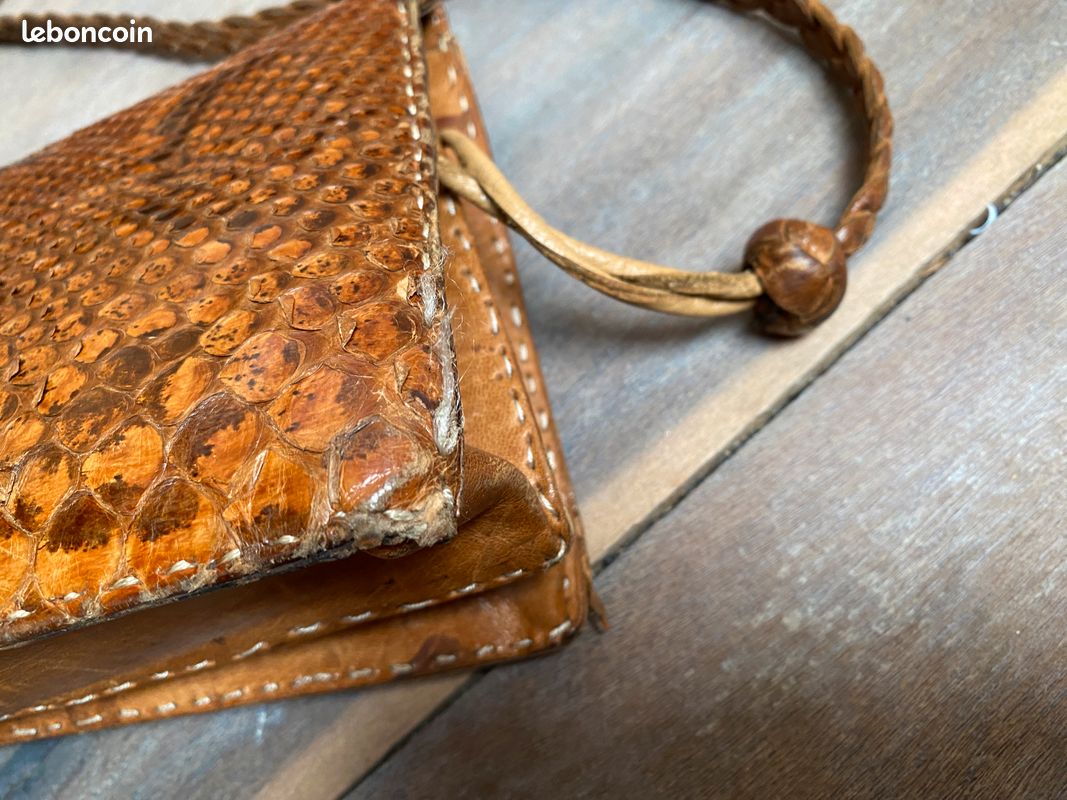 Pochette vintage en cuir véritable en peau de serpent
