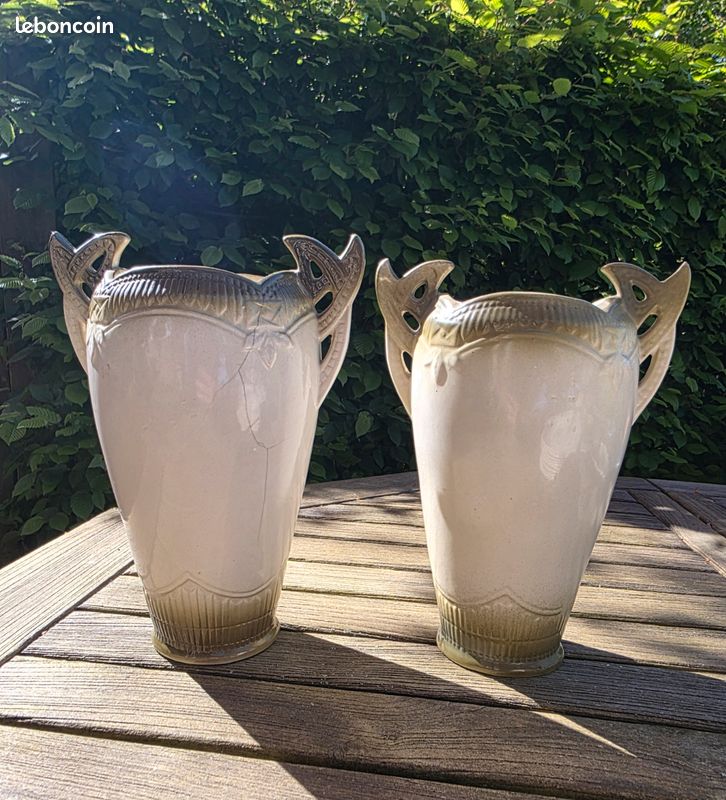 Paire de vases anciens Art Nouveau - Décor "Les Élégantes" Belle Époque (image 2)