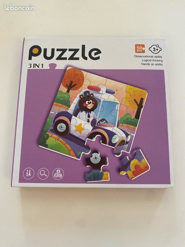 Livre puzzle enfant 3 en 1 50 pièces thème véhicule transport animal 3+ ans (image 1)
