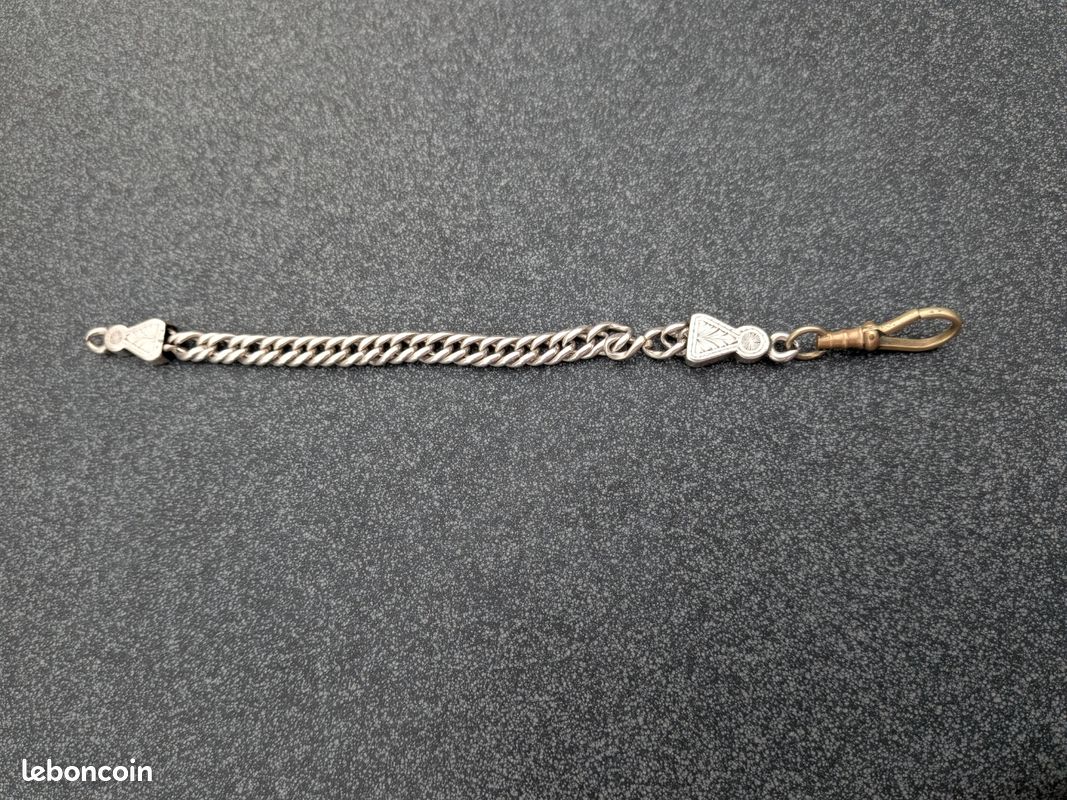 Chaîne de montre à gousset ancienne / châtelaine — Maille gourmette & embouts ciselés (18 cm) (image 1)