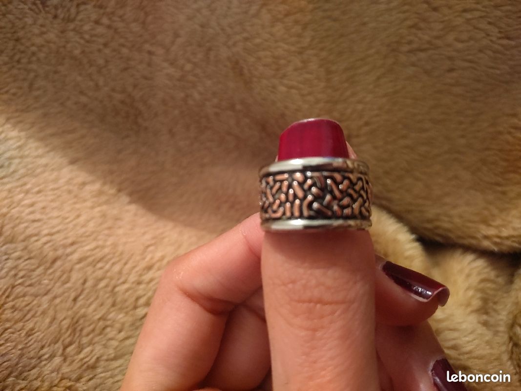 Bague vintage argent – motif tressé/tribal – ajustable - taille 19mm – Neuve (image 3)