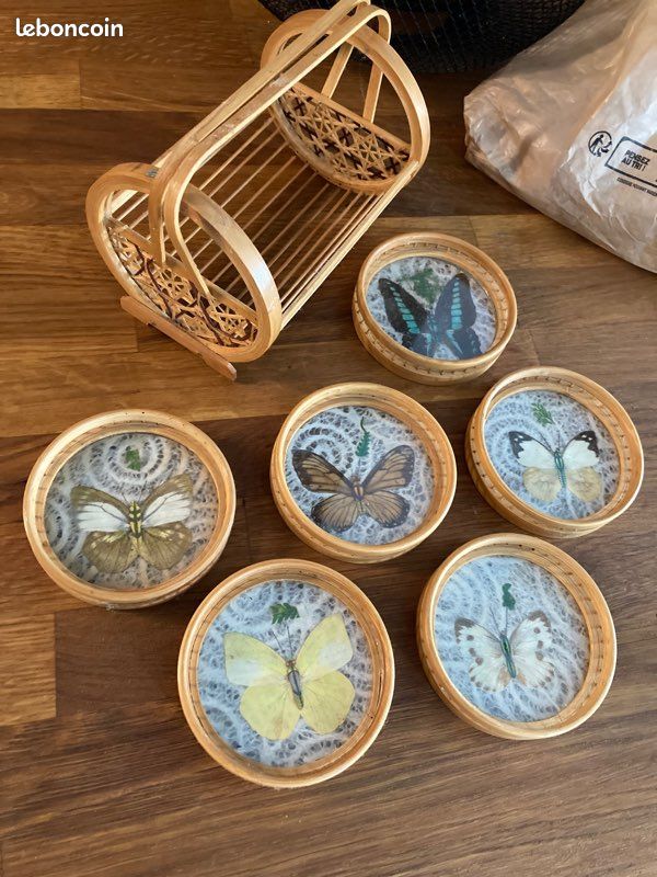 Lot 6 verres + panier osier vintage / Denizli - Arts de la table