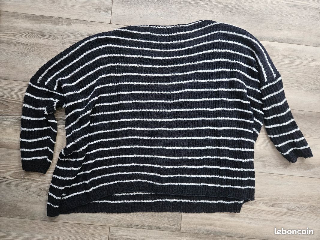 Pull femme Zara Knit taille M marinière rayures bleu blanc (alival