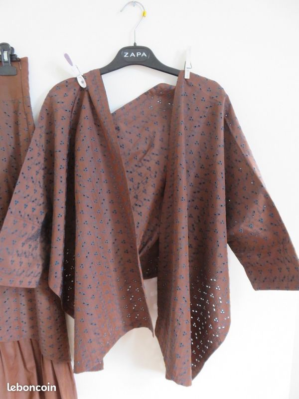 Jupe Zapa Marron/grise En Coton Mélangé - Taille 38, Coupe Crayon, Taille élastiquée - Occasion Très Bon état