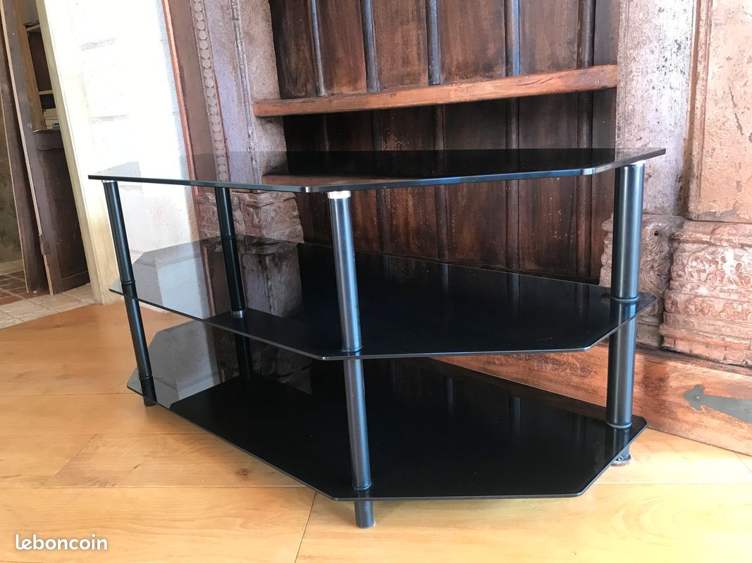 Meuble TV / Hi-Fi en verre fumé noir – 3 plateaux (image 2)