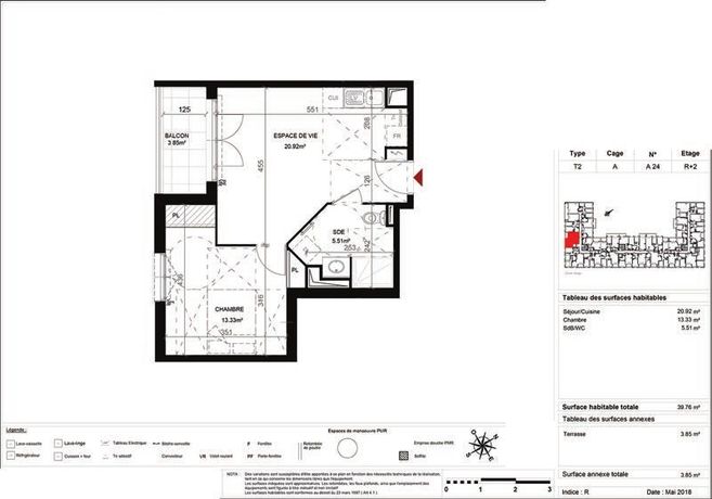 Appartement a louer pontoise - 2 pièce(s) - 39 m2 - Surfyn