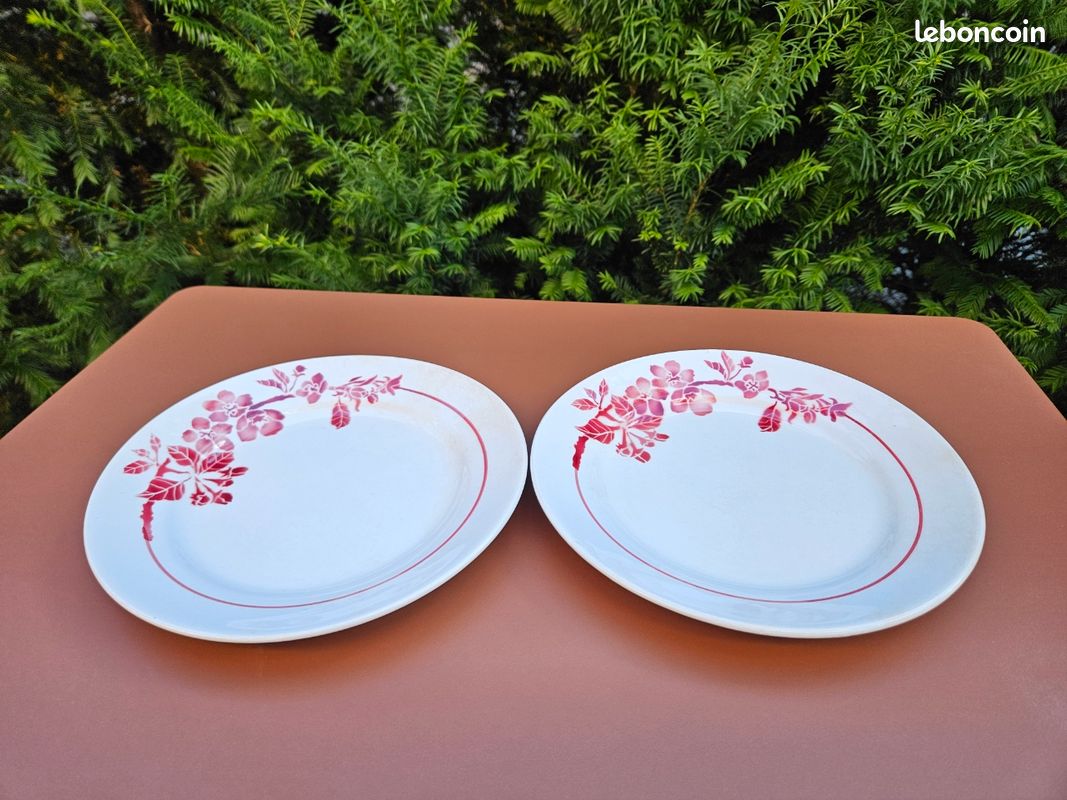 Assiettes fleuries blanc et rouge (image 1)