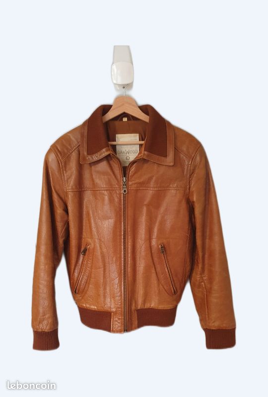 Blouson En Cuir Homme Oakwood Taille M - Occasion Très Bon état, Couleur Noir - Quelques Signes D'usure Normaux