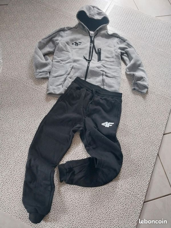 Ensemble jogging gris et noir homme taille L – capuche, poches