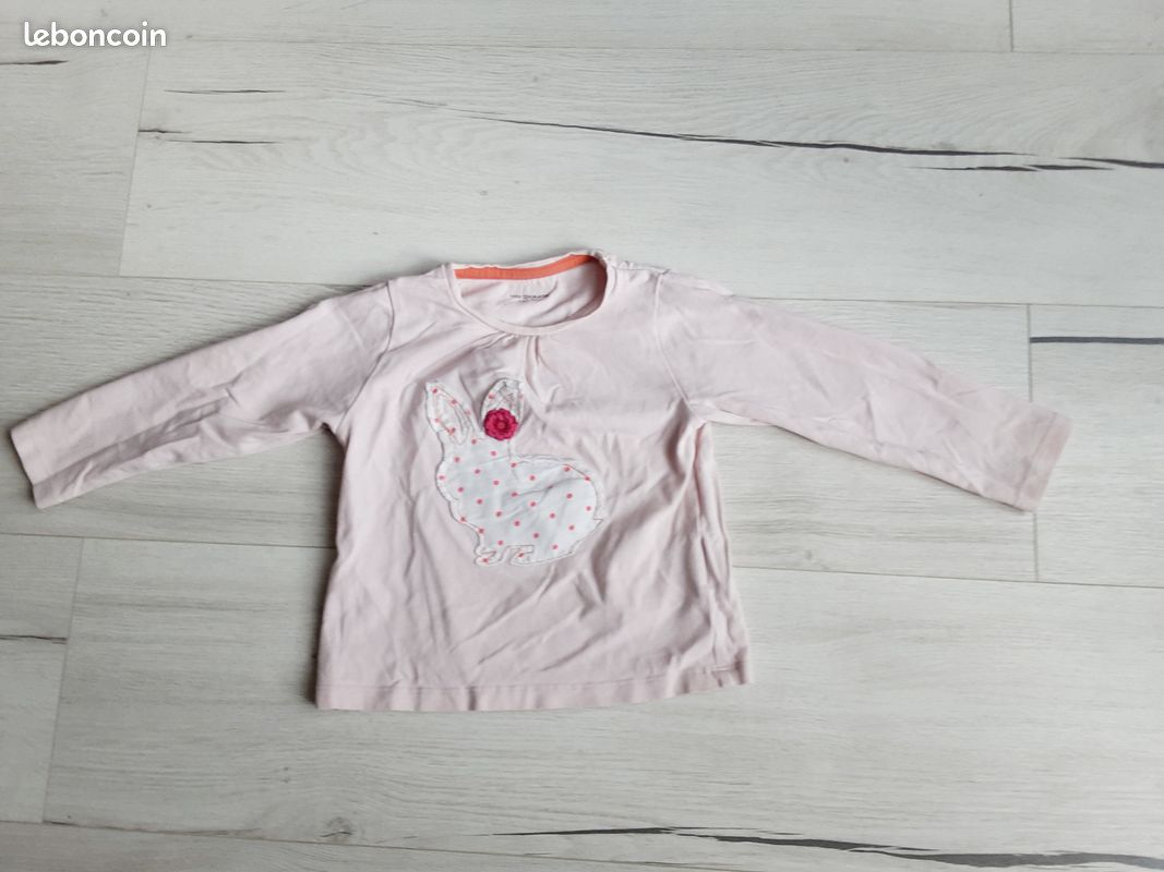 Vêtement fille tee-shirt manches longues rose lapin Vert Baudet 3 ans (image 1)