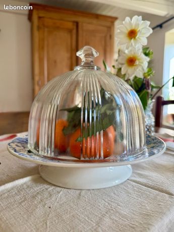 Ensemble Cloche Et Plateau à Gâteau En Verre Début 1900