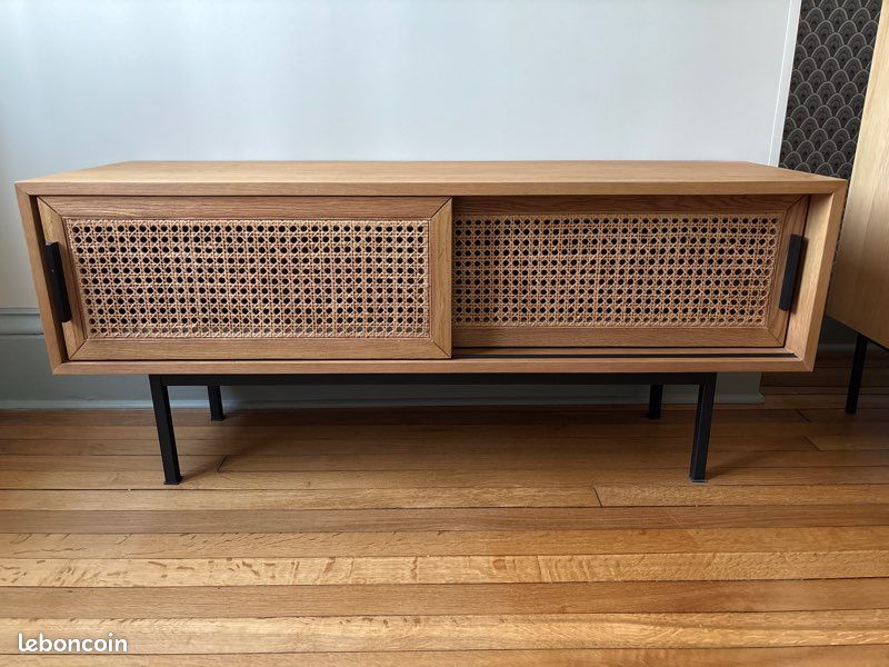 Banc TV chêne et cannage (image 1)