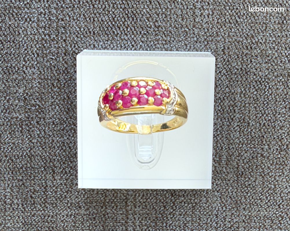 Bague en or jaune 18 carats - spinelles et diamants - taille 54 (image 1)