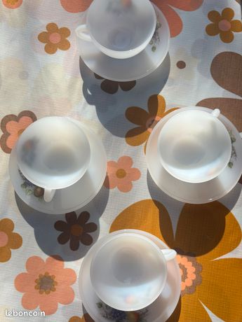 Lot de 4 grandes tasses à thé ARCOPAL Fruits de France Fruits of France sans soucoupe tasse à café tasse à thé Verre à lait vintage Arcopal France - France