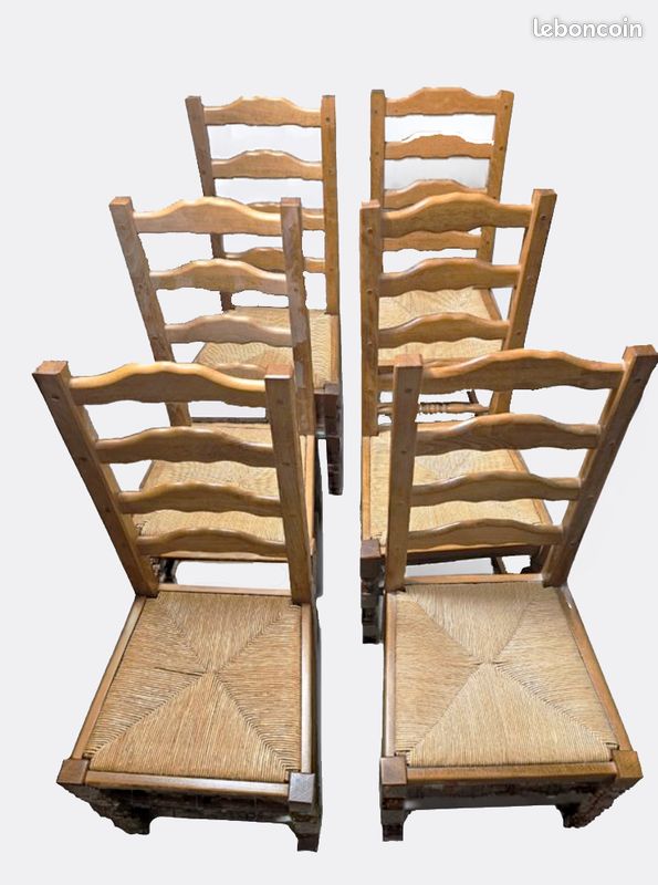 Lot de 6 Chaises Rustiques en Bois Massif Estampillées et Assise Paille Tressée Main Style Campagne Chic Provençal Traditionnel Idéal Cuisine et Salle à Manger Chaises d'Artisan Ébéniste Qualité (image 6)