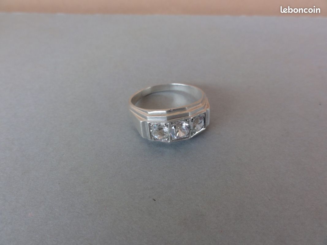 Bague Argent Art Déco Ancienne Avec Saphir Et Zirconium - Taille 51, Vintage Et élégante