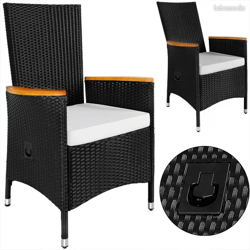 Lot 2 Fauteuils Poly-Rotin Noir - Dossier Inclinable (image 1)