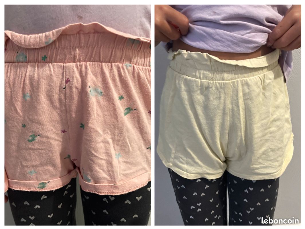 Short Rose Fille 9 Ans, 100% Coton, Coupe Régulière, état Très Bon
