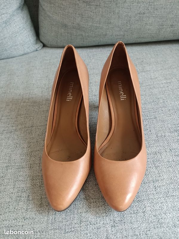 Escarpins Cuir Minelli Pointure 39 Marron - Vintage Chic Occasion Portés