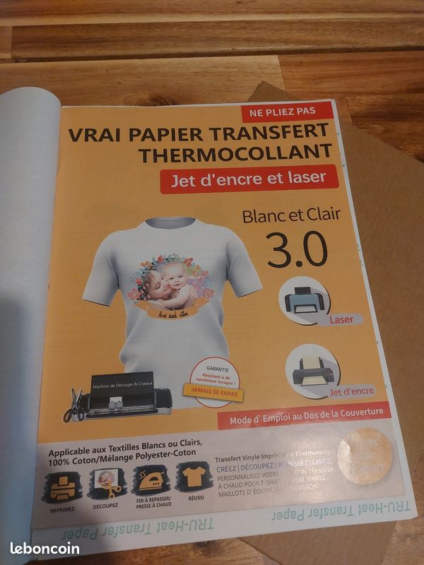 Papier transfert thermocollant 10 feuilles (image 1)
