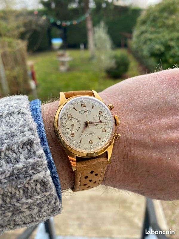 Montre Chronographe Mécanique Telda Homme - Cadran Champagne, Boîtier Or Rose, Occasion