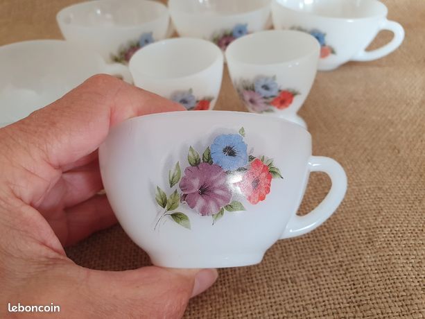Mug Arcopal Vintage - Motif Pomme, Coquelicot Et Liseron, Lot De 3, Occasion