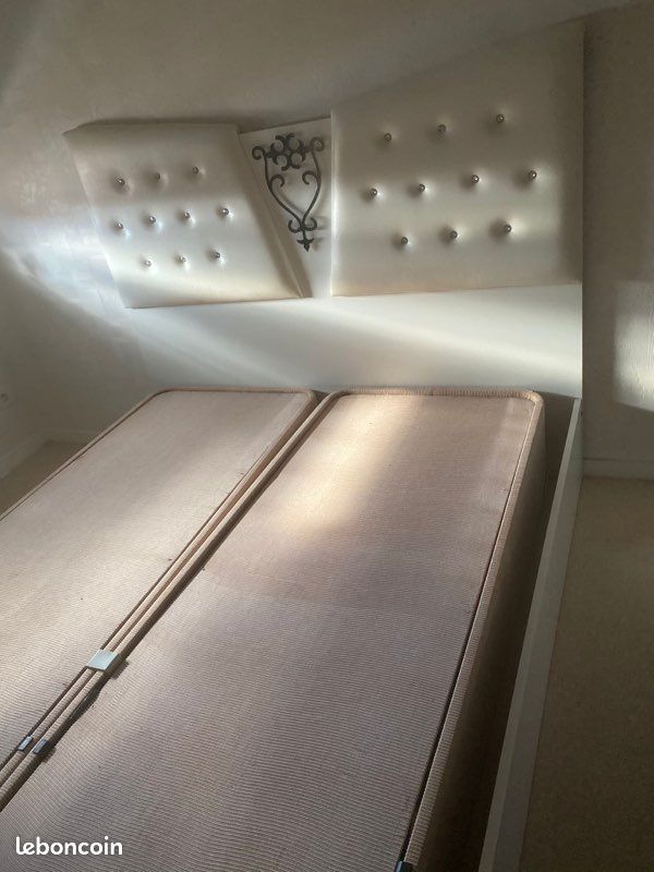 Lit 2 places 140x190 + commode blanc laqué + chiffonnier à miroir blanc laqué tout en bon état (image 3)