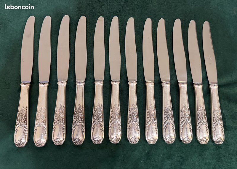 Lot De 12 Couteaux à Entremet Vivier - Métal Argenté Modèle Marly (France)