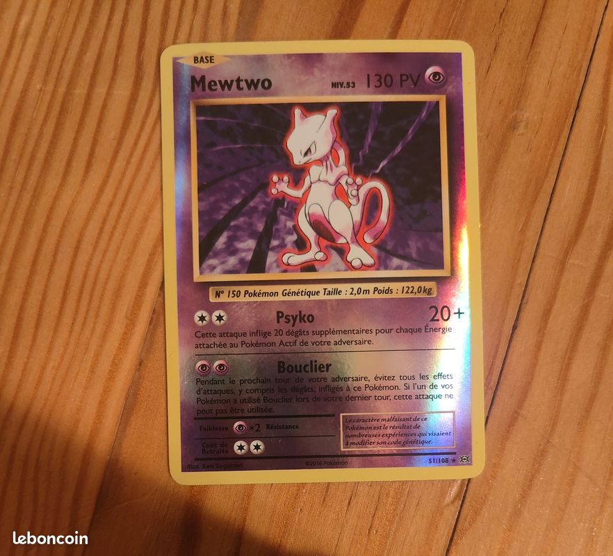 Carte pokemon rare mewtwo 51/108 foil avec pochette/sleeve thanatoad -  Collection